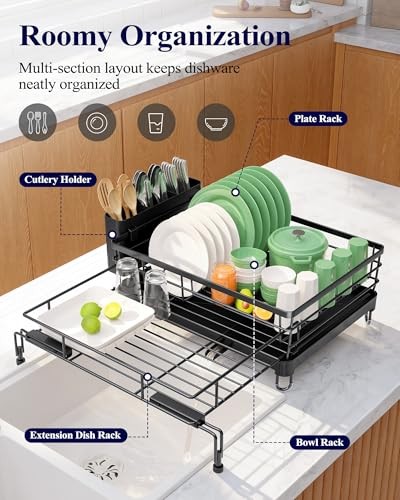 Extendable Dish Drying Rack - Rust-Resistant Dish Racks for Kitchen Counter