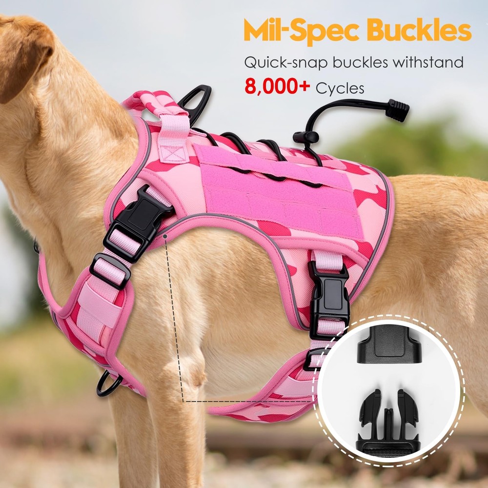 Heavy-Duty Tactical Dog Harness for Large Dogs, No Pull Adjustable Reflective...