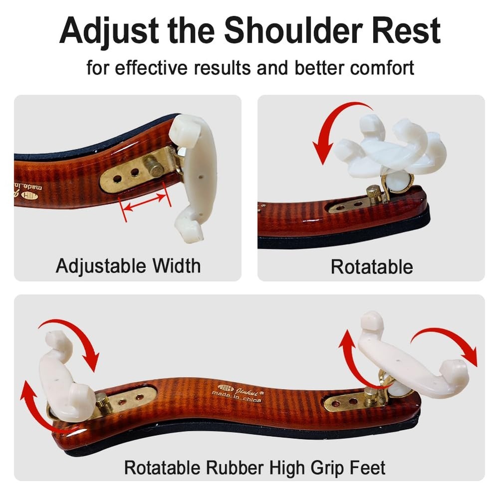 Violin Shoulder Rest 4/4 Full Size, Adjustable Width Flame Maple Wood 3/4