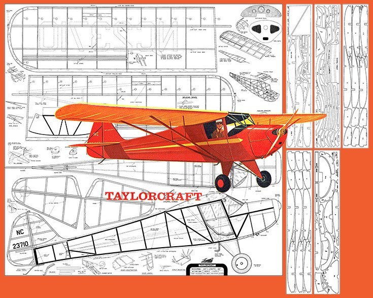 Comet Model Airplane Plans (FF): Taylorcraft 54" Scale Rubber-Powered
