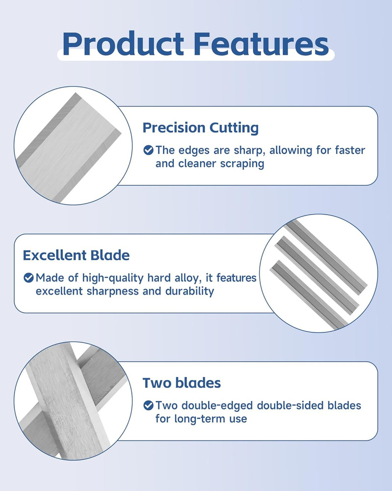 2.5" Carbide Paint Scraper Blades, Double-Edged Reversible Replacement Tungsten