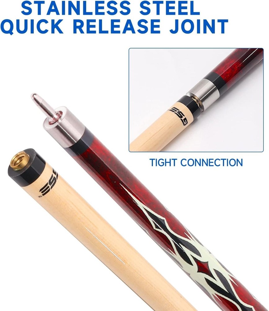 Professional 58" Maple Pool Cue Stick - 2-Piece Design with Multiple Weights