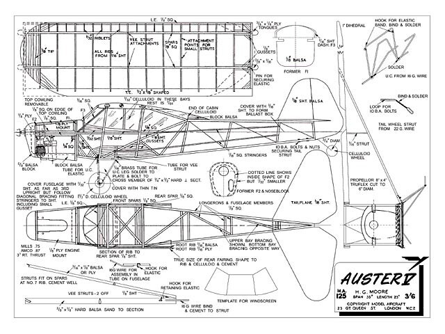 Auster V Free Flight 35" WS RC Model Airplane Plans Templates PDF on USB