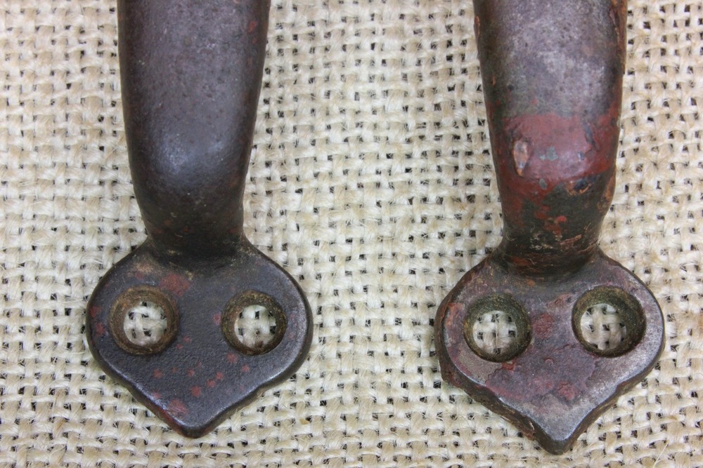 2 Old Drawer Pulls Door Handles Work Bench Paint Splattered Rustic Iron Vintage