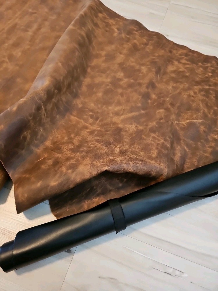 4-5oz COGNAC BROWN PULL-UP DISTRESSED LEATHER HIDE SQUARE PANEL,SHEET,12x12 10+s