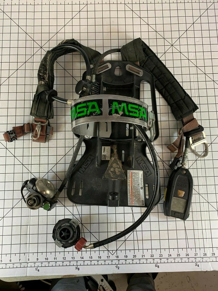 Vintage MSA Firefighter Coal Miners Oxygen Harness Strap Pack Safety Mask Tool