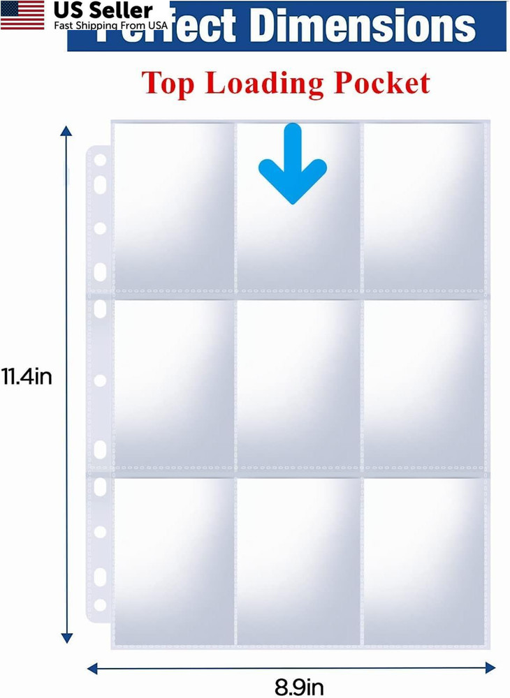 1800 Pockets Card Sleeves Binder Sheets, Double-Sided 100 PCS, Transparent