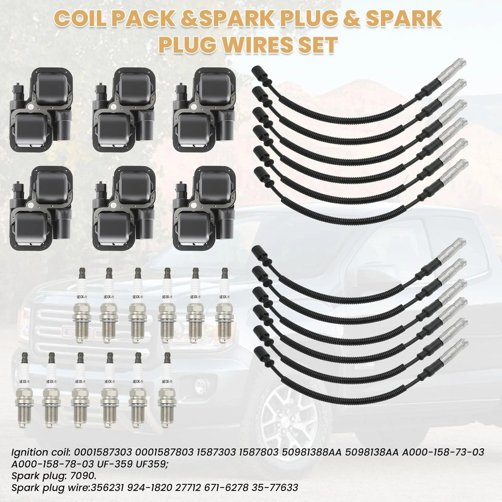 6PCS UF359 Ignition Coil with 12 Iridium Spark Plug and Wire Set Compatible w...