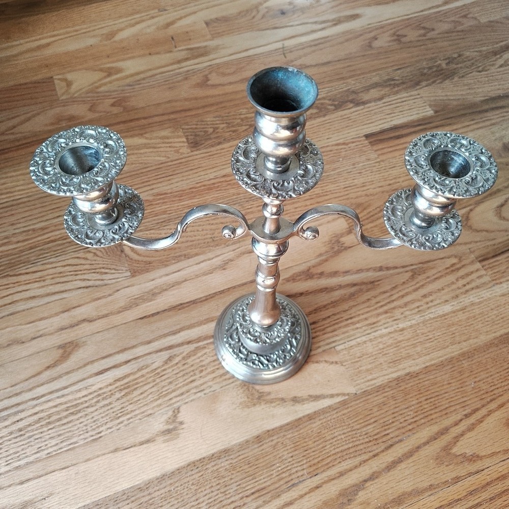 Towle Silver Plate 3 Arm Embossed Candleabra