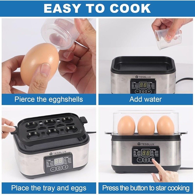 Multi Functional Egg Cooker 6 Egg Capacity Digital Touch Control Easy Clean New