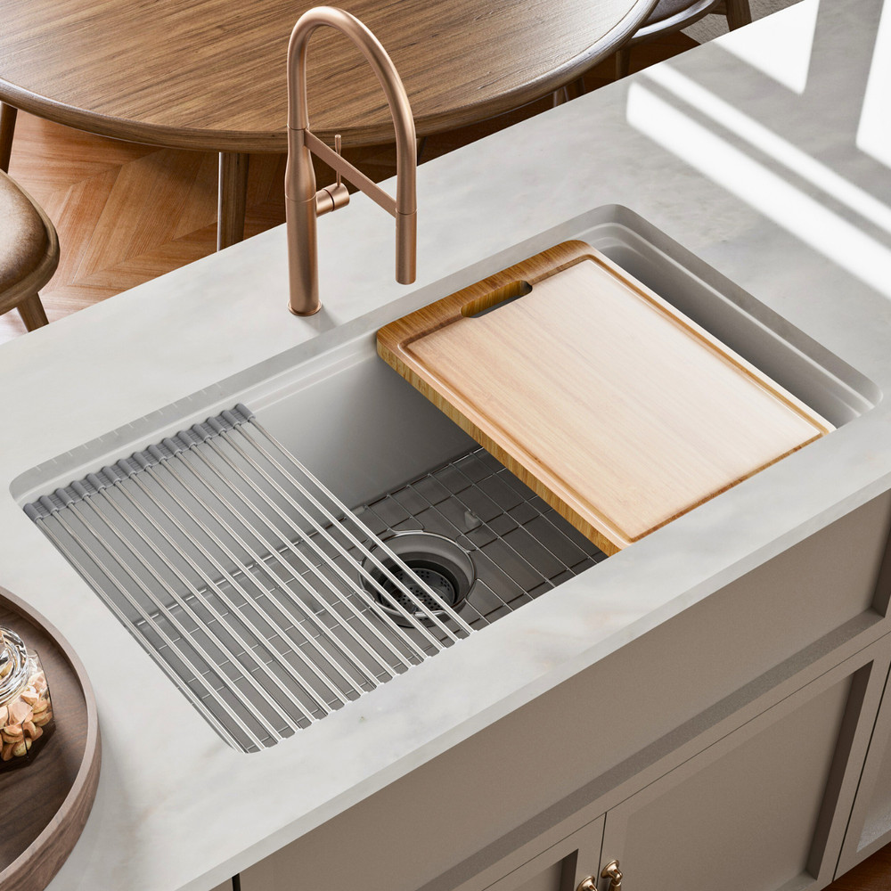 33'' Drop In/Undermount White Fireclay Kitchen Sink, Single Bowl Kitchen Sink