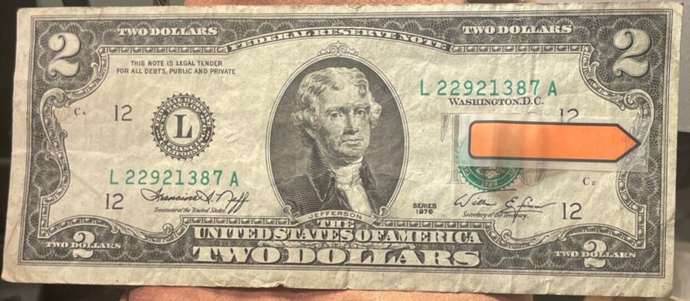 1976 $2 Dollar Bill Error (Miscut/Misaligned) L 22921387 A Rare-Front & Back