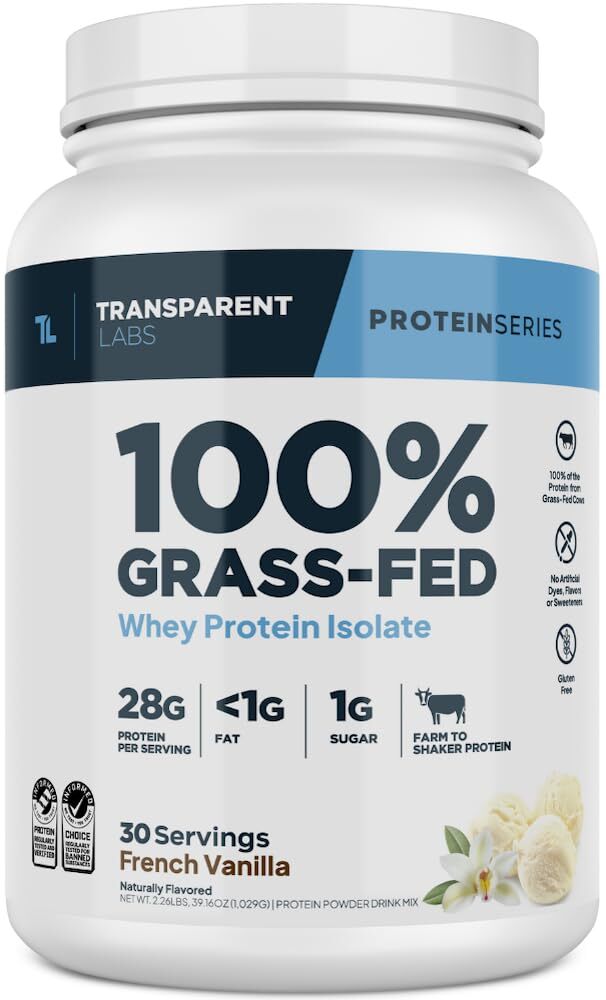 Transparent Labs 100 Grass Fed Whey Protein Isolate 30 Servings 28g Protein