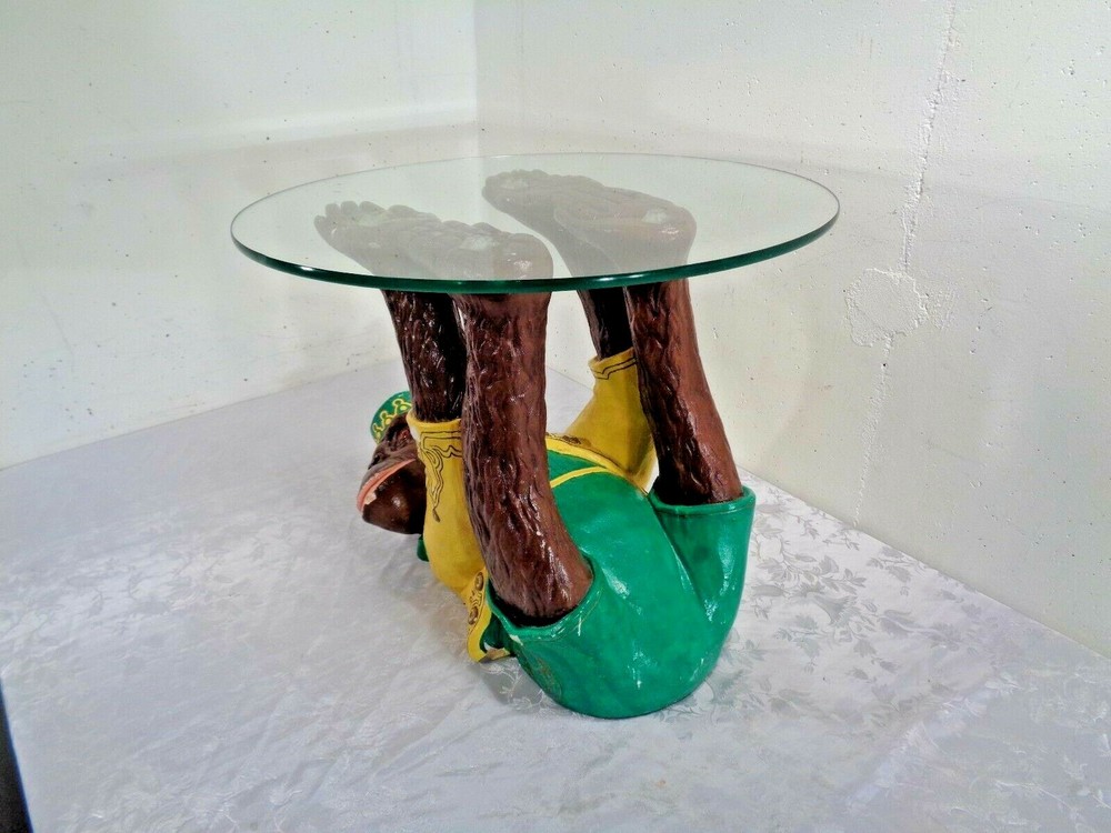 Vintage Ceramic Continental Studios CARSUKE Monkey Table With Glass Top Signed