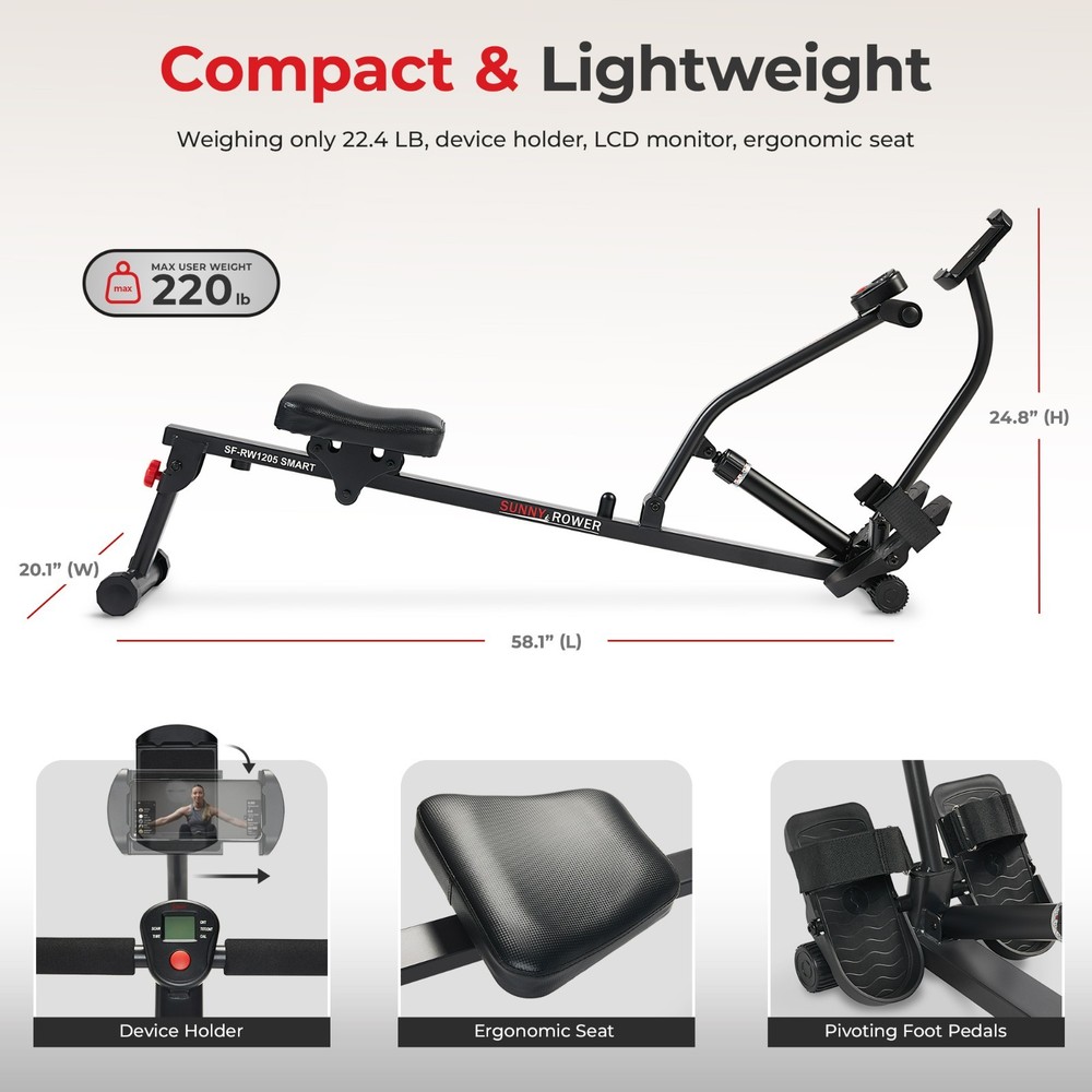 Compact Rowing Machine Quiet Smooth Adjustable Resistance Fully Body Workout
