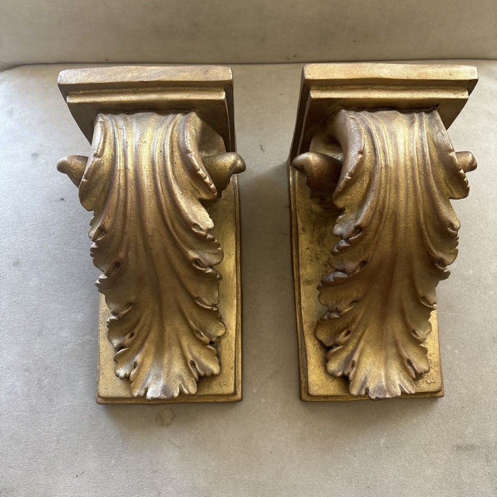 Pair Large Acanthus Leaf Wall Bracket Shelves 1991 HPI