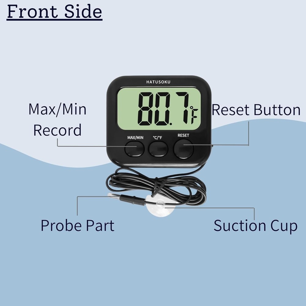 Digital Thermometer with External Sensor: Large Display & Magnetic Mount, Black