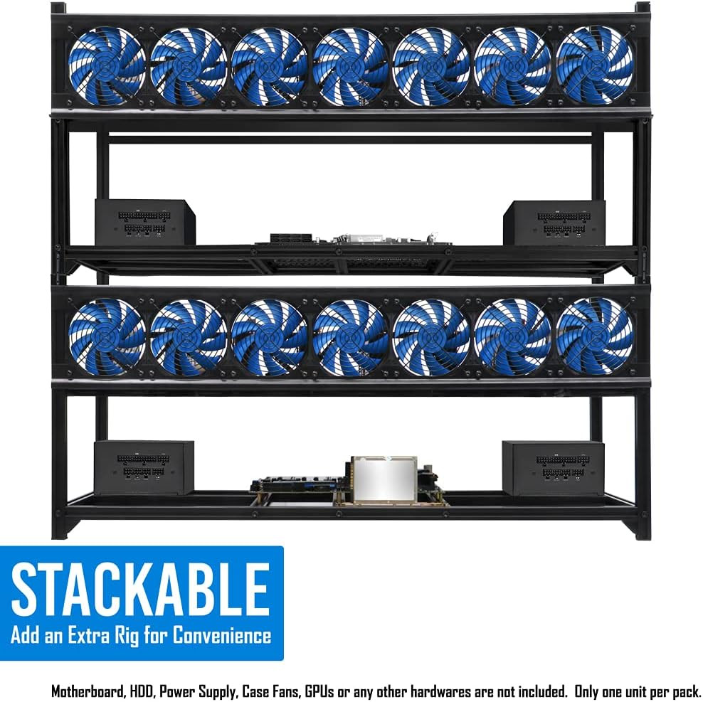 8 GPU Open Air Mining Rig Frame Aluminum Case Stackable 7 Fan Slot PC Test Bench