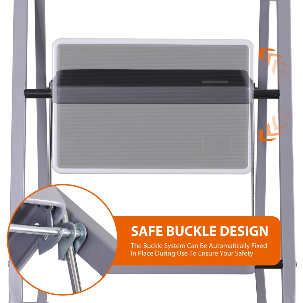 2 Step Ladder Folding Step Stool with Convenient Handgrip Handle 380 lbs Gray