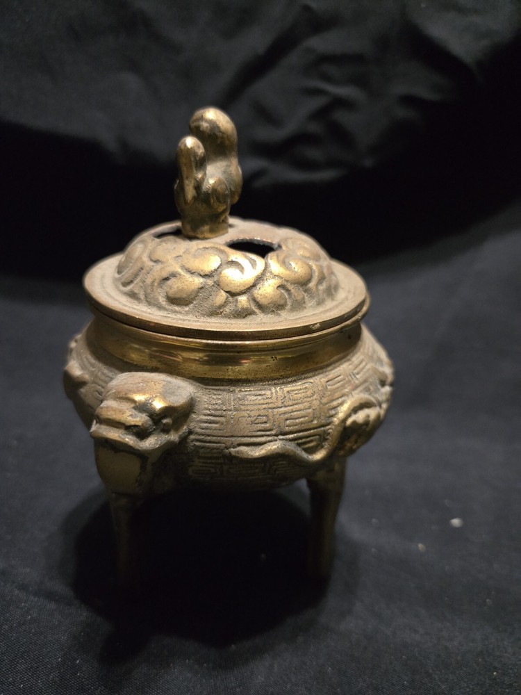 Vintage Small Brass Foo Dog Incense Burner