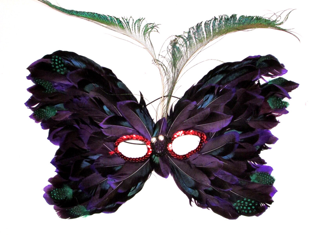 Mardi Gras Mask w/ Peacock Feathers