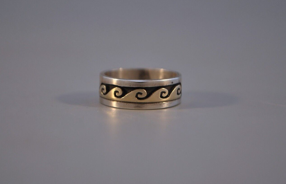Solid 14 KT.  Gold on Sterling Silver Navajo Ring  Scott Skeets -  4 3/4