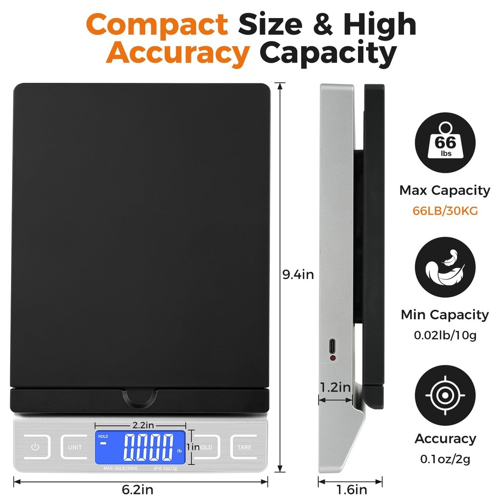 Digital Shipping Postal Scale, Mail Scale, Postage Scale for Packages 66lb/0.1oz