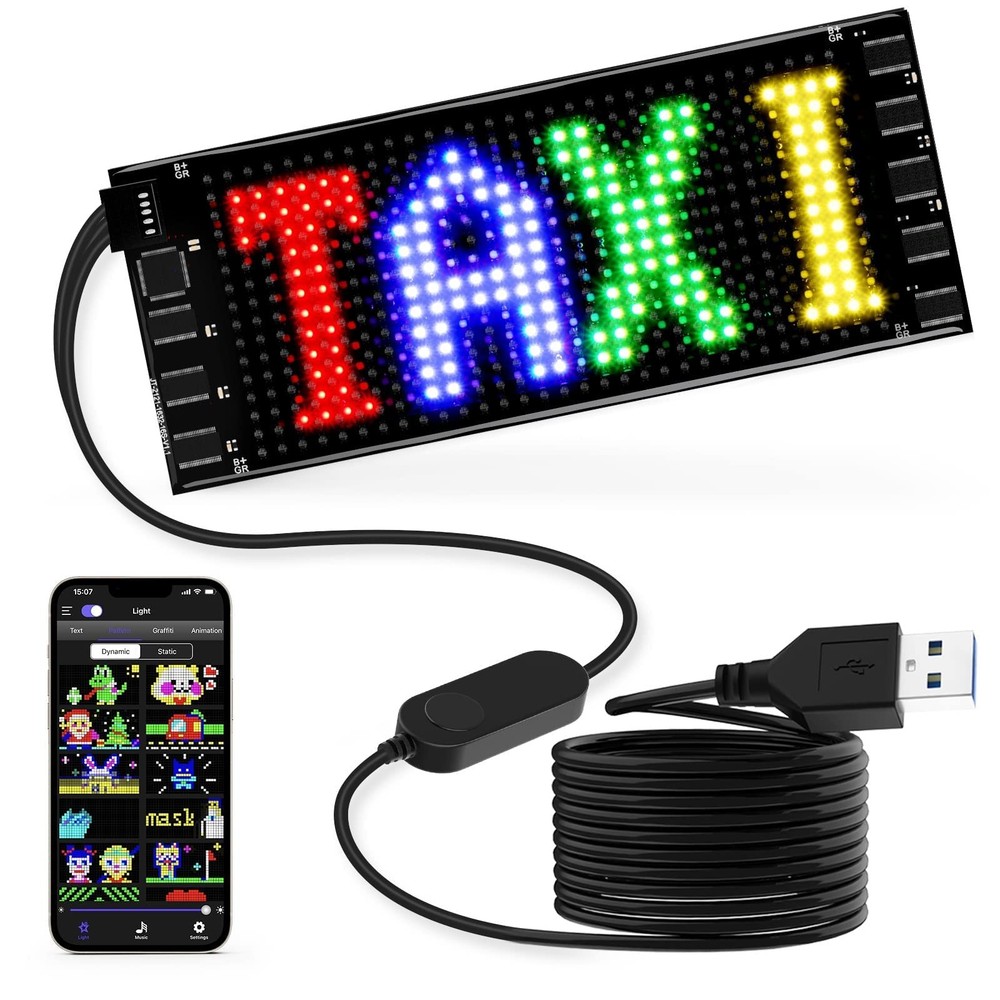 "RAYHOME 7""x3"" LED Car Sign Flexible Bluetooth USB Programmable Scrolling D...