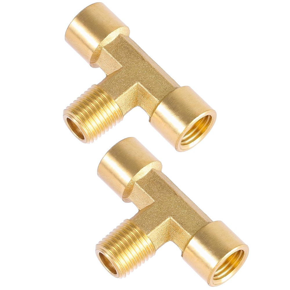 2 Pack 1/4" NPT Brass Tee Pipe Fitting,T Shape 1/4 inch,