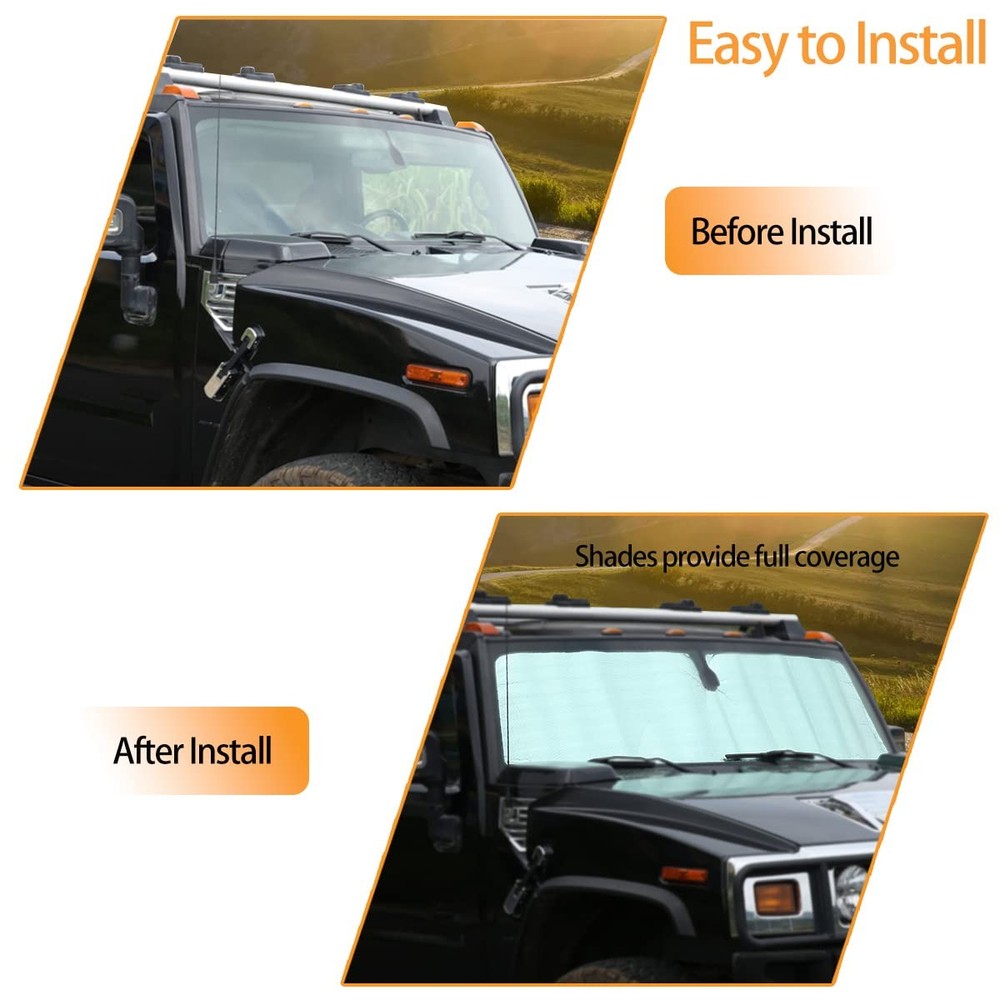 Windshield Sunshade Foldable Reflective Sun Visor Fit for H2, Silver,Black