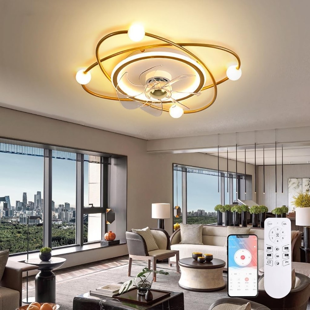 Recessed Ceiling Fan Light Creative Design Studyroom 3-colour Light Dimmable