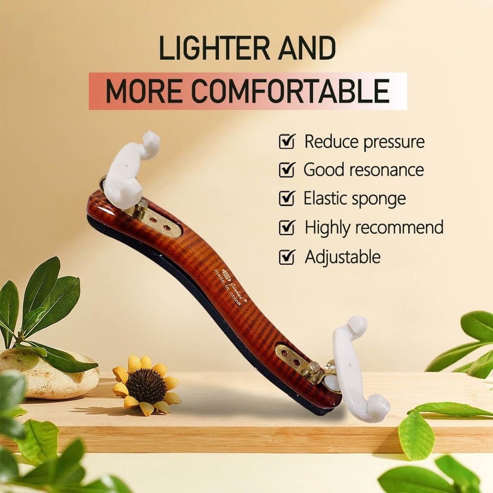 Violin Shoulder Rest 4/4 Full Size, Adjustable Width Flame Maple Wood 3/4