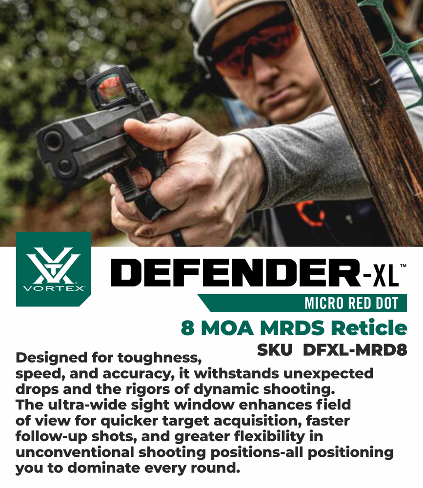 Vortex Optics Defender-XL Micro Waterproof 8 MOA Red Dot Sight with Free CD Hat