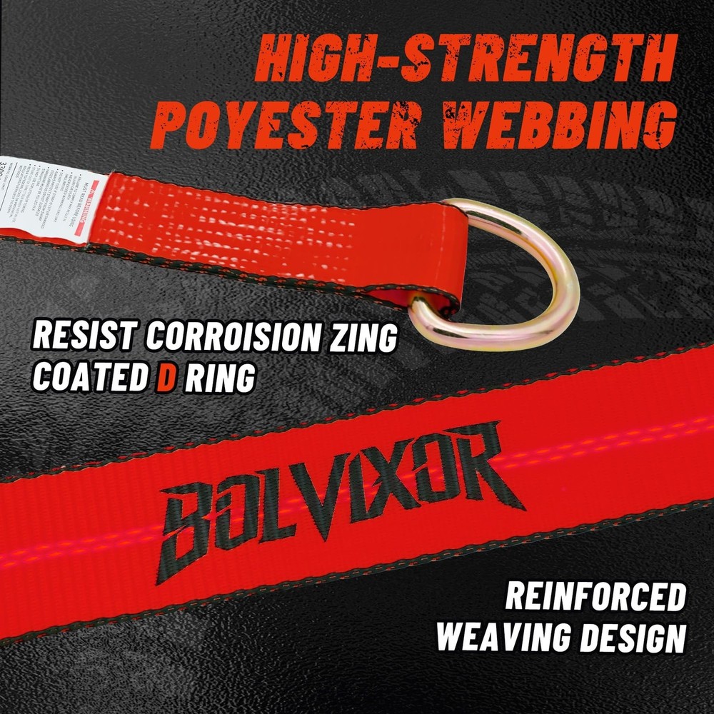 8 Pack 2" x 96" Lasso Strap - 9900LBS Break Strength - D Ring Auto Tie Down f...