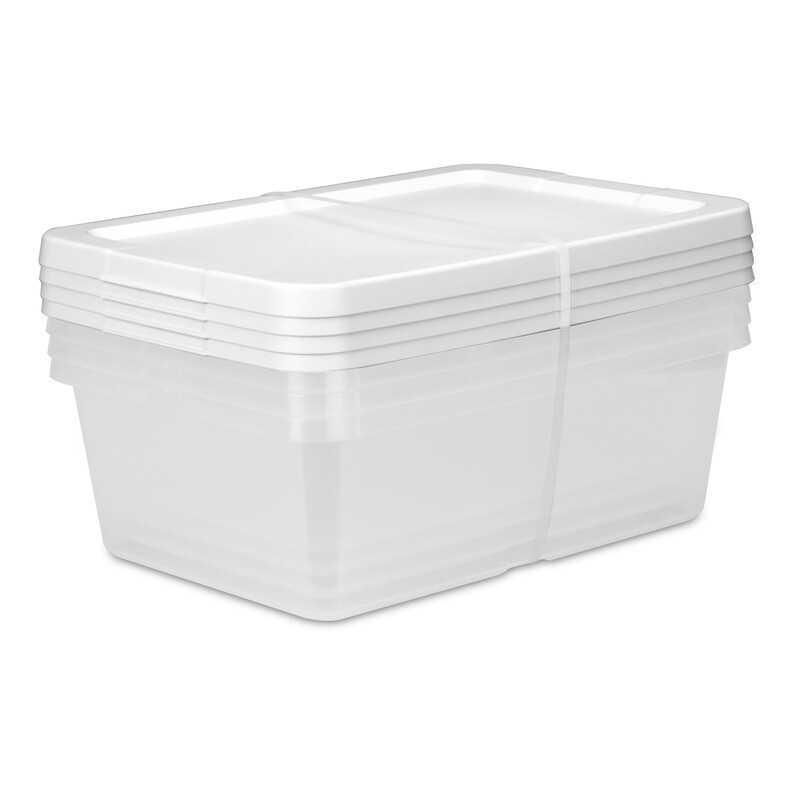 4 Pack Clear Plastic Storage Bins W/ Snap-on Lids Stackable Storage Boxes White