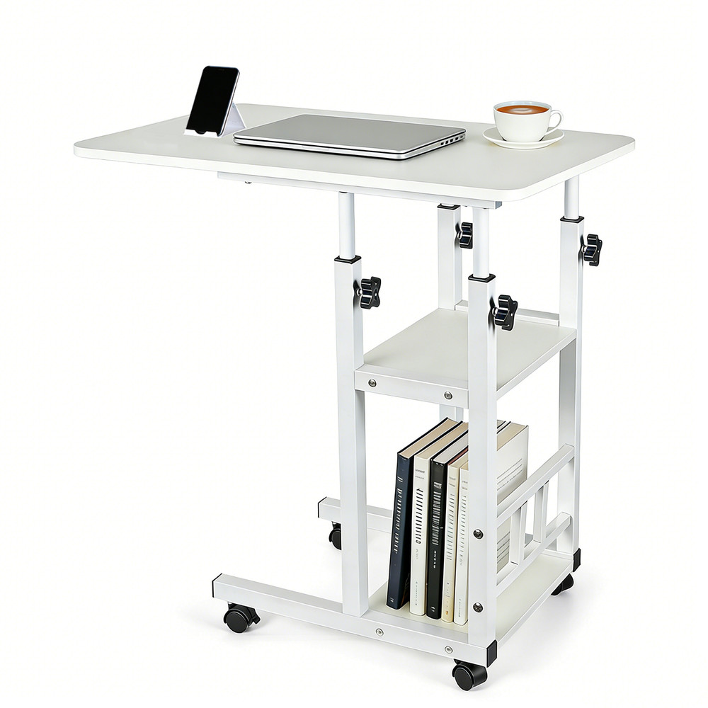 Modern Overbed Table Height Adjustable Bed Side Table Rolling Sofa End Table