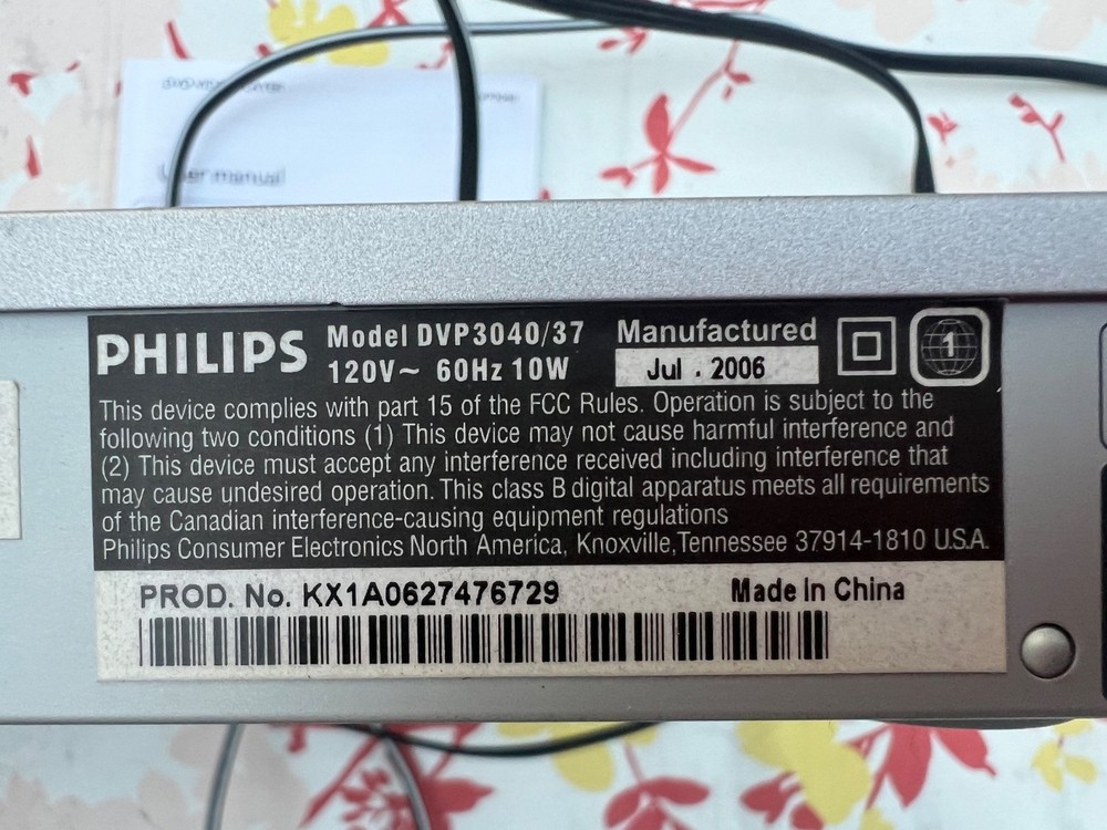 Philips DVD Player Model DVP3040-37 No Remote