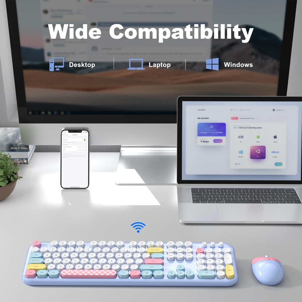 Wireless Keyboard and Mouse, Full Size Typewriter Keyboard and Cute Cat Shape...