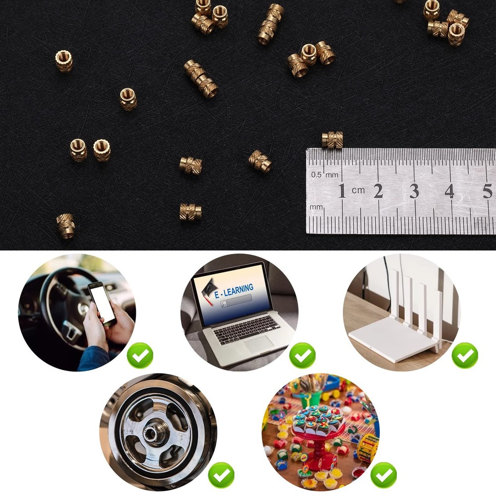 100 Pcs M3 Threaded Insert Heat Set Inserts 3D Printing 3mm x 5.7mm, Gold