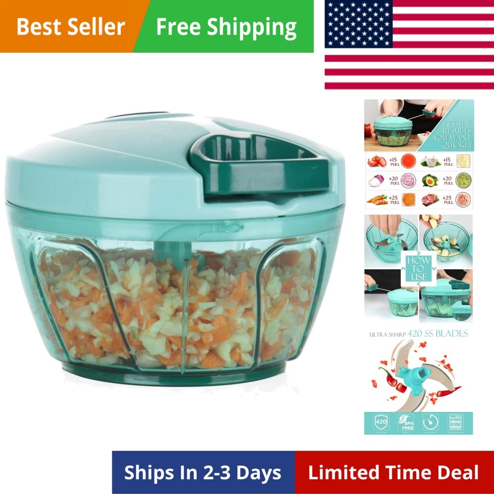 Manual Food Processor Vegetable Chopper, Portable Hand Pull String Garlic Min...
