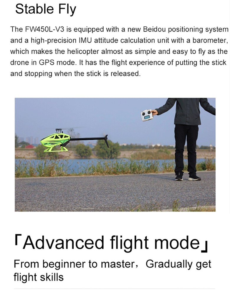 Fly Wing FW450L V3 6CH GPS 3D Automatic Return Transmitter RC Helicopter RTF US