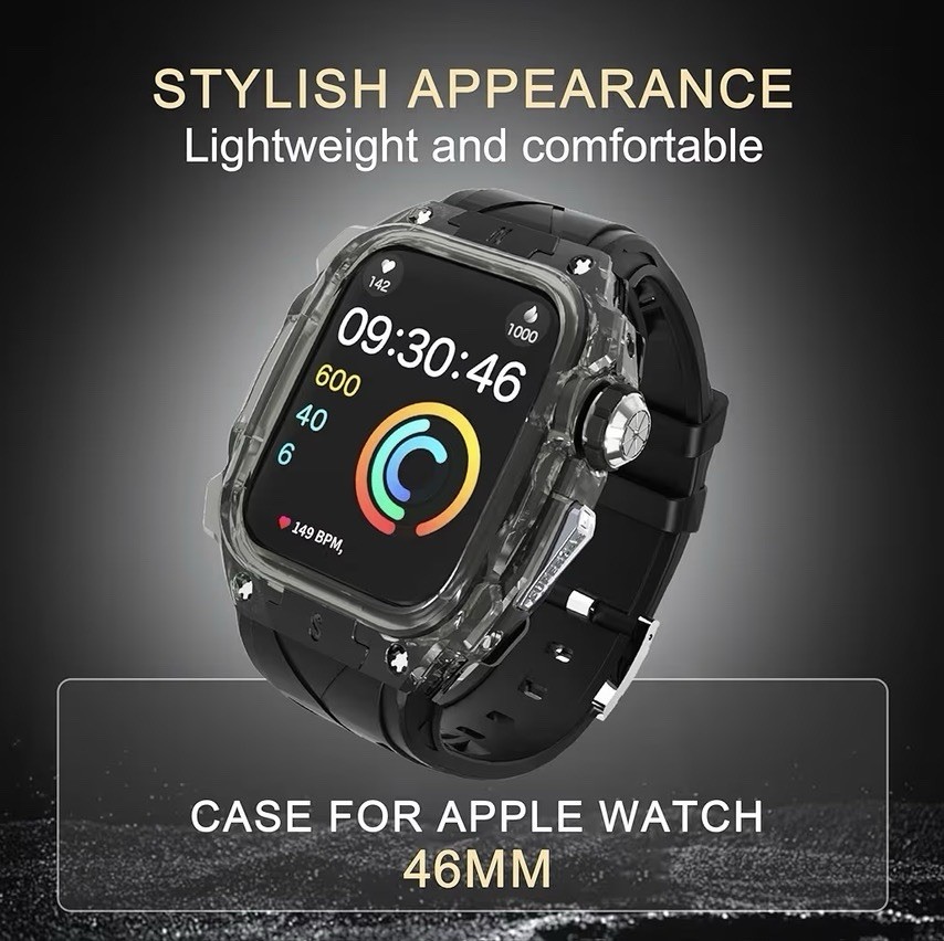 Clear Polycarbonate Case & Silicone Strap for Apple Watch 46mm Multi-Color