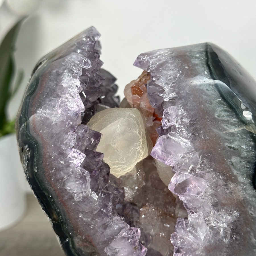 Unique Amethyst Geode Display with Calcite Inclusions. MWS2696