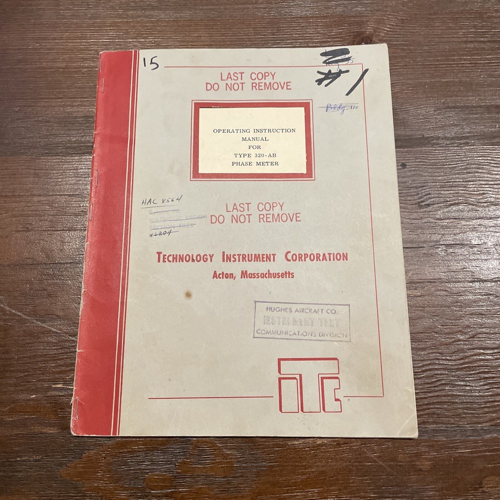 Technology ITC Type 320-AB Phase Meter Operating Instruction Manual 1953