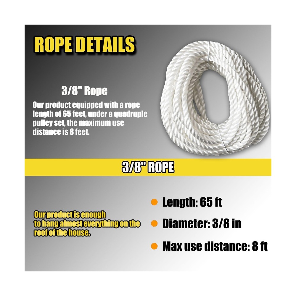 Block and Tackle 4400LBS Breaking Strength Heavy Duty Pulley, 65 Ft Rope Pull...
