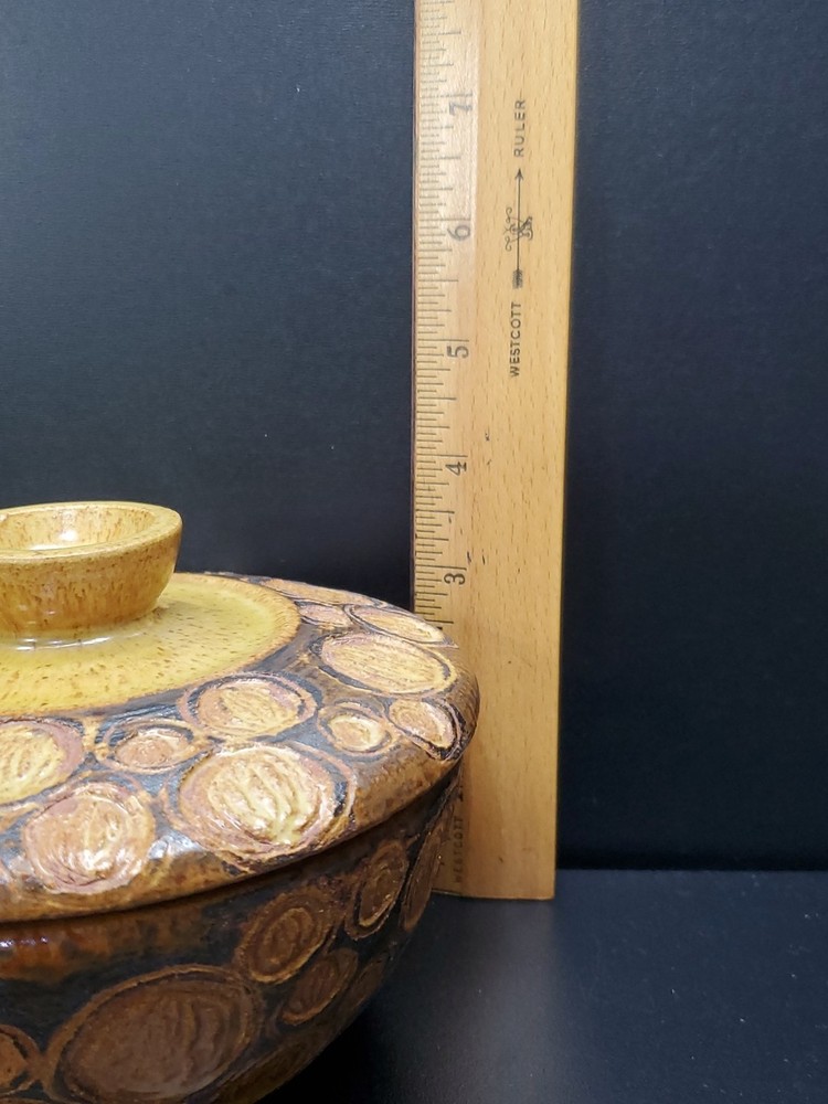 MCM Art Pottery Covered Dish Dot Pattern Signed "Devereux"