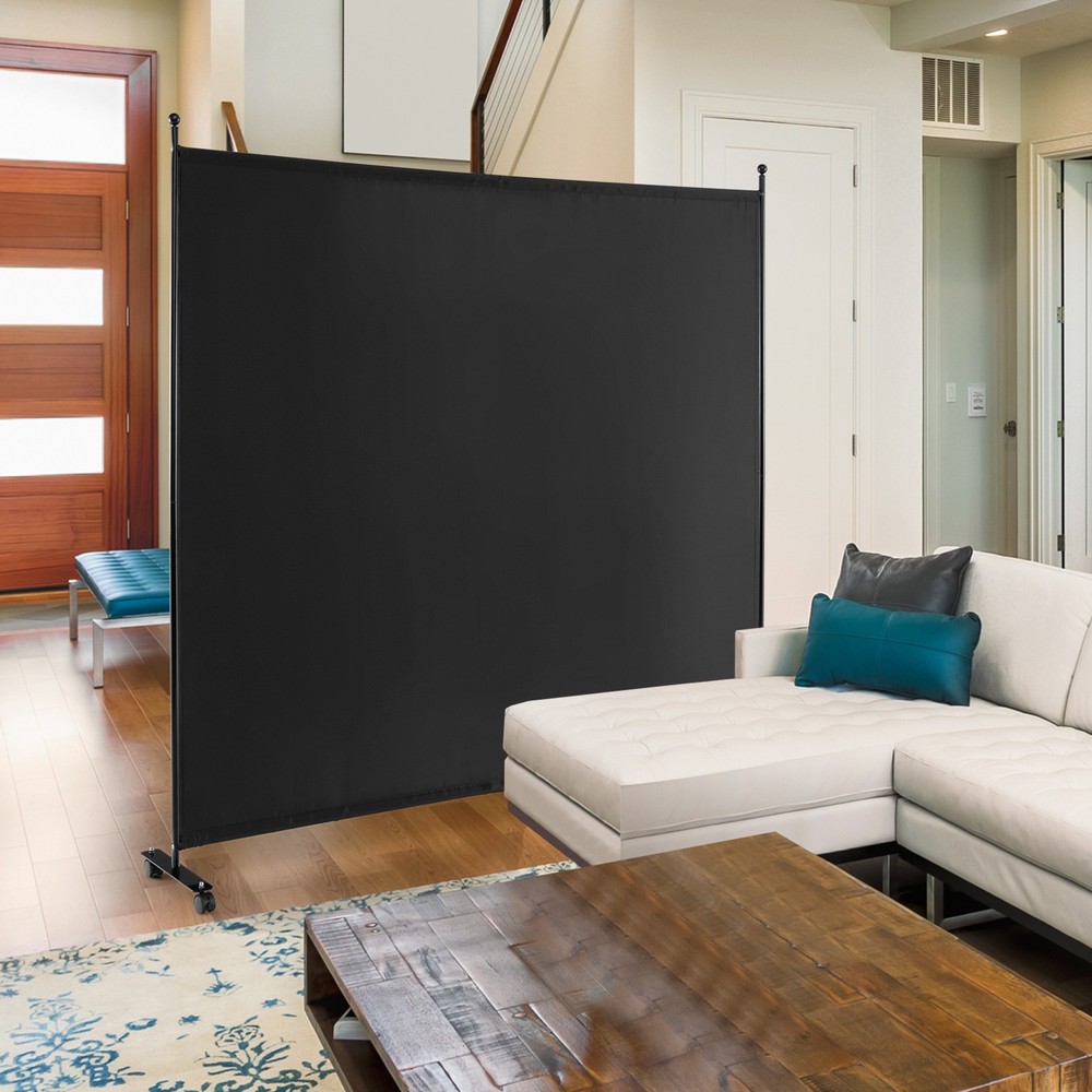 6' Single Panel Room Divider w/ Wheels Rolling Fabric Partition Privacy Screen