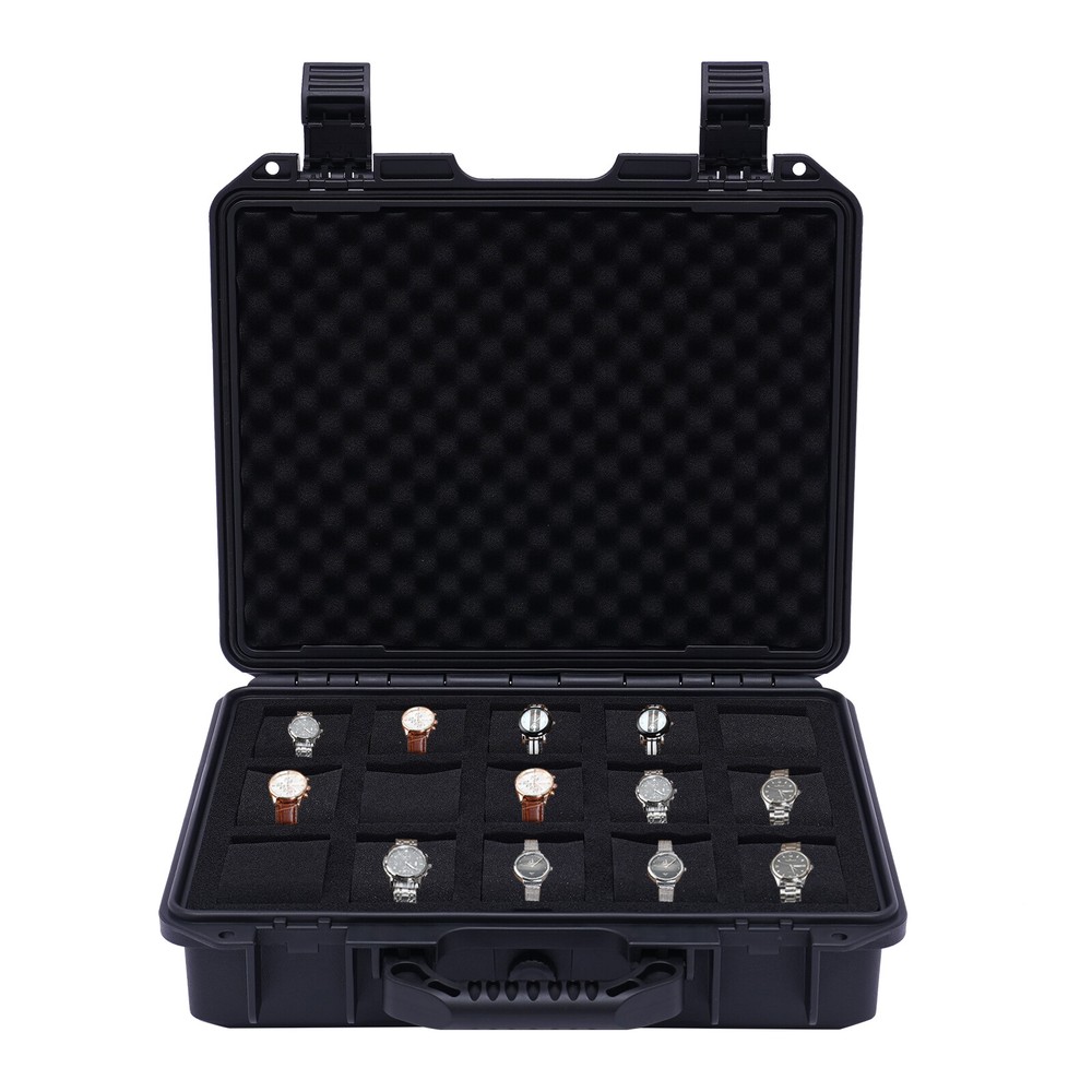 15 Slots Watch Storage Box Case Plastic Suitcase Display Storage Case Waterproof
