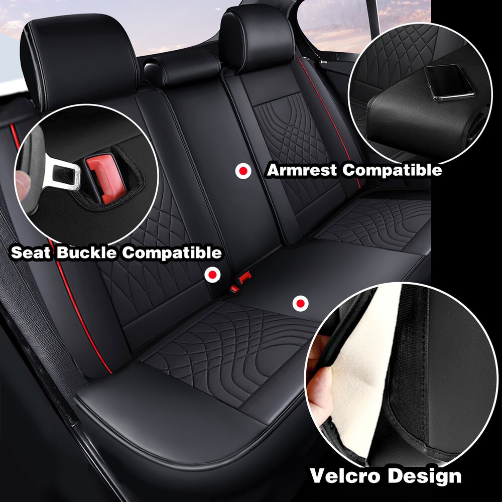 Luxury Leather Car Seat Covers Protector Front Rear Full Set Cushion 2/5-Seaters