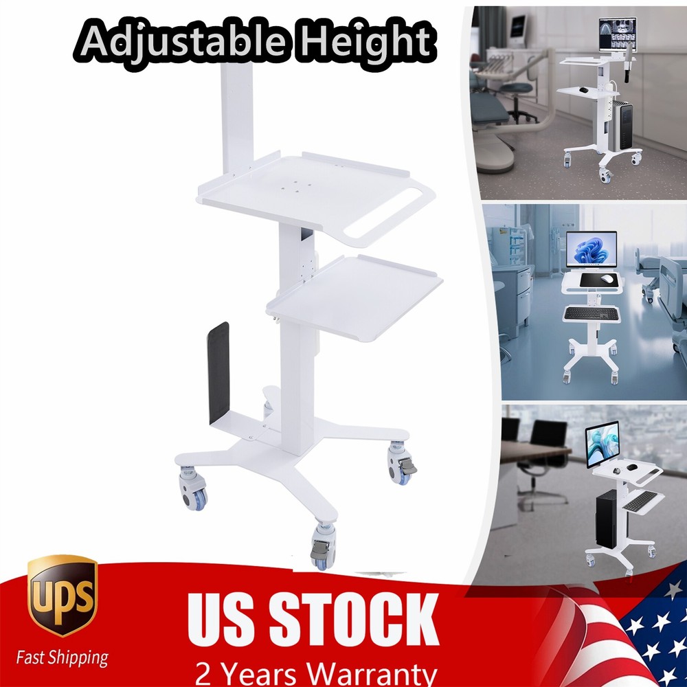 Adjustable Rolling Computer Cart for Home, Office & Medical Use